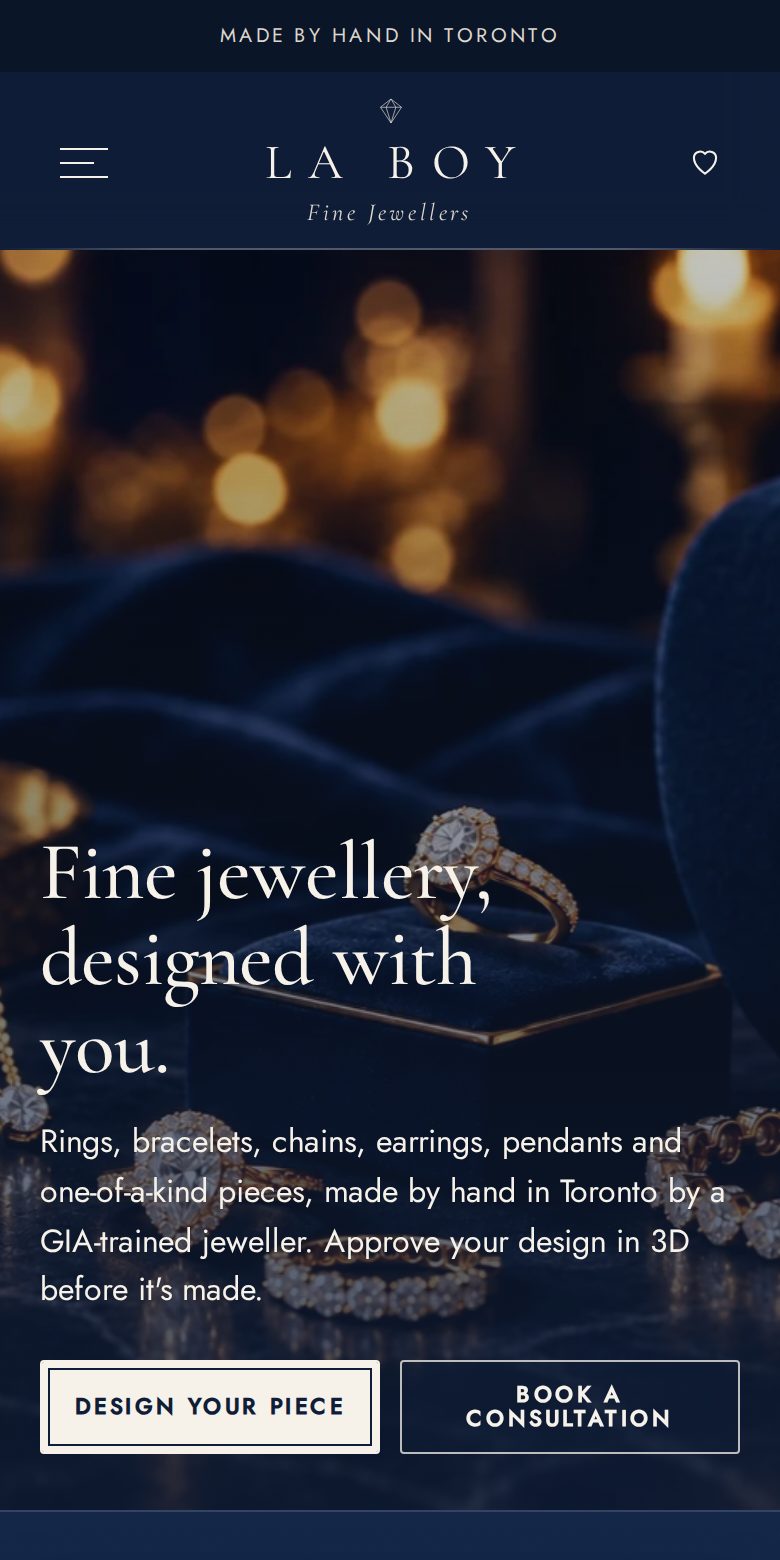 La Boy Jewellers homepage on a phone